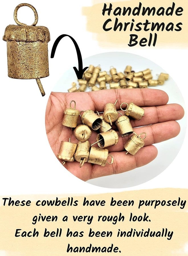 HIGHBIX 50 Mini Golden Rustic Cow Bells - 0.75 Inch Handcrafted Tin Metal Bells for DIY Crafts, Wind Chimes, Garland, Wedding Décor, Christmas Ornaments & Festival Decorations - Image 4